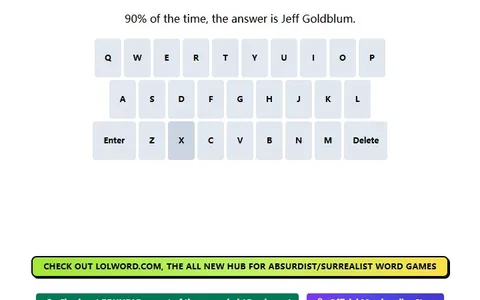Jeffgoldblumle board with twelve-letter rows, keyboard, and its how-to-play dialog