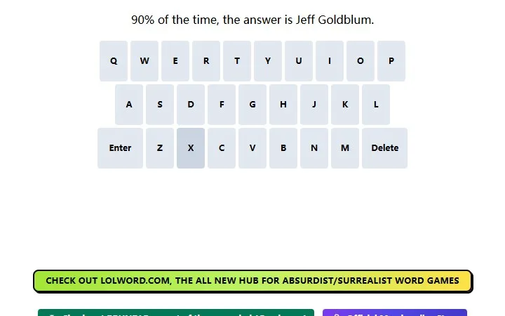 Jeffgoldblumle board with twelve-letter rows, keyboard, and its how-to-play dialog