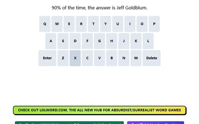 Jeffgoldblumle board with twelve-letter rows, keyboard, and its how-to-play dialog