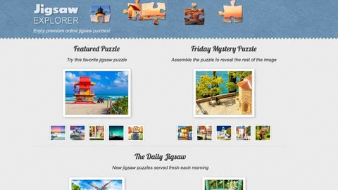 Jigsaw Explorer official game page captured in a desktop browser
