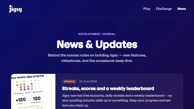 Jigsy official game page captured in a desktop browser