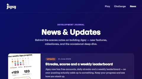 Jigsy official game page captured in a desktop browser