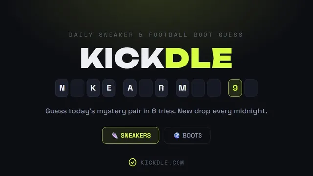 Kickdle – Daily Sneaker & Football Boot Guessing Game official game page captured in a desktop browser