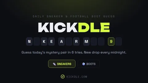 Kickdle – Daily Sneaker & Football Boot Guessing Game official game page captured in a desktop browser