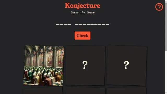 Konjecture official daily phrase game showing an AI-generated image and answer blanks
