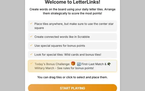 'LetterLinks' game in progress