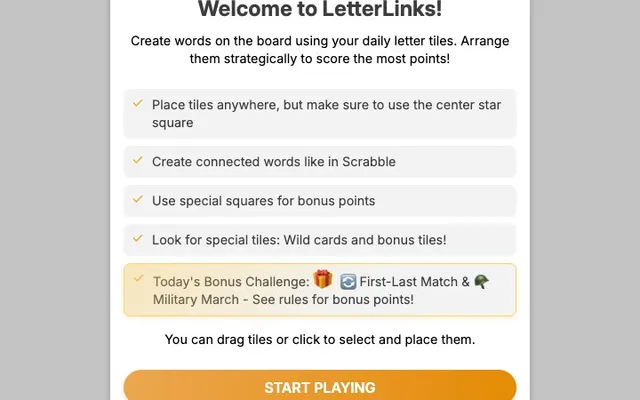 'LetterLinks' game in progress