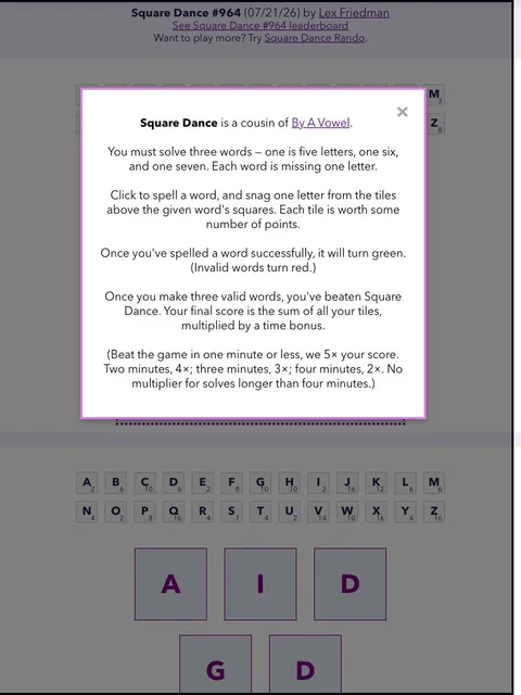 'Lex.Games - Square Dance' game in progress