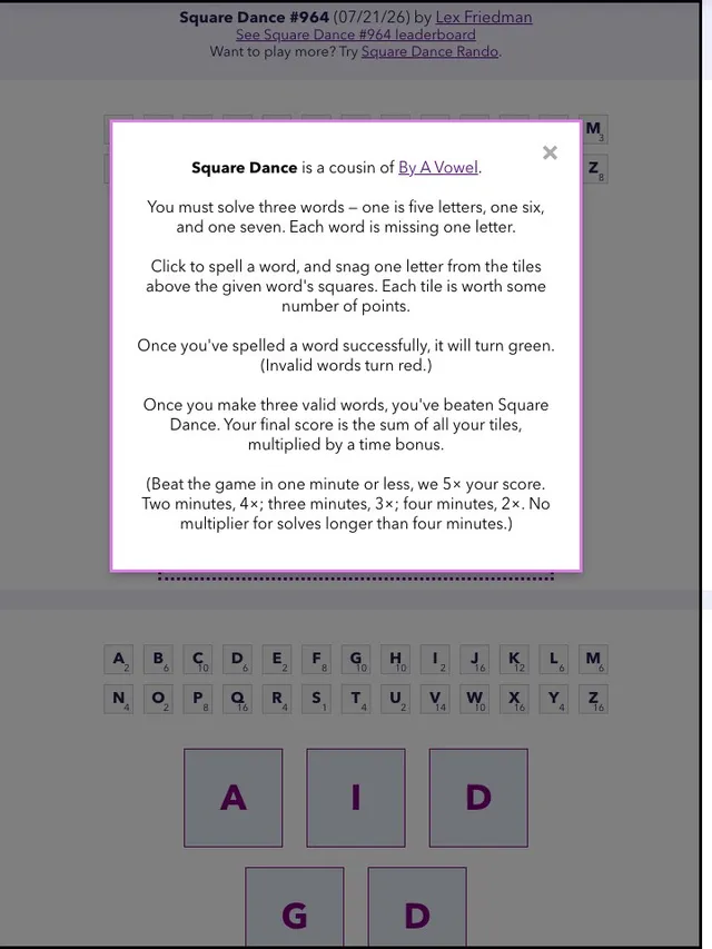 'Lex.Games - Square Dance' game in progress