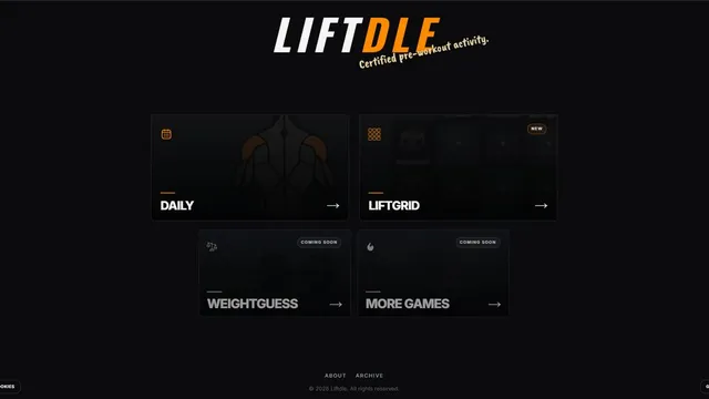 Liftdle official game page captured in a desktop browser