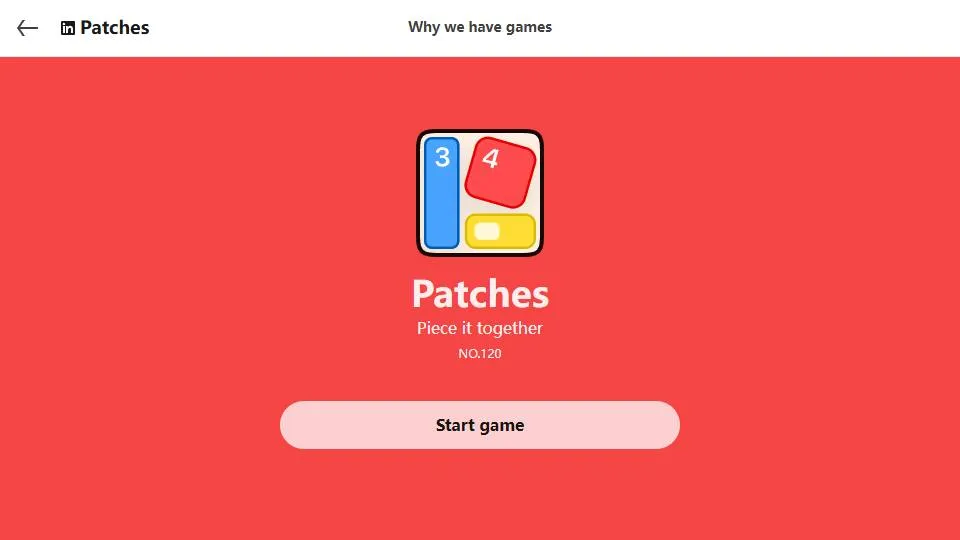 LinkedIn Patches official game page captured in a desktop browser