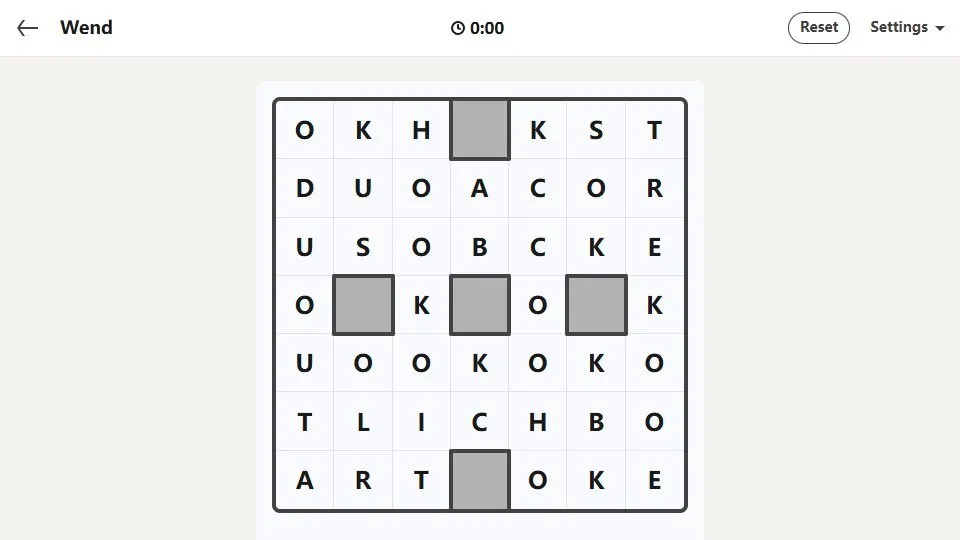 'LinkedIn - Wend' game in progress