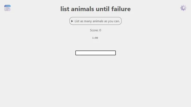 'list animals until failure' game in progress