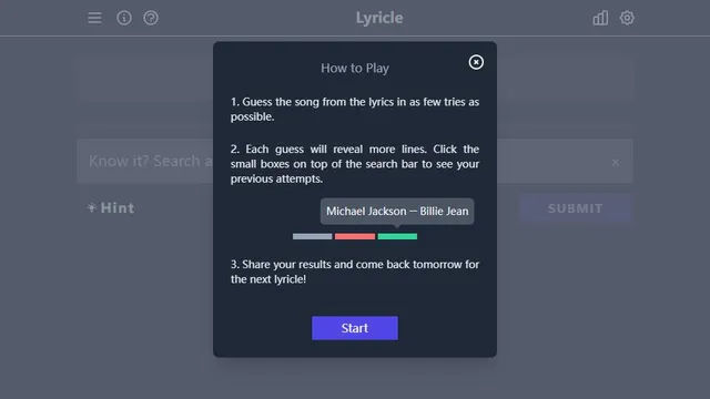 Lyricle official game page captured in a desktop browser