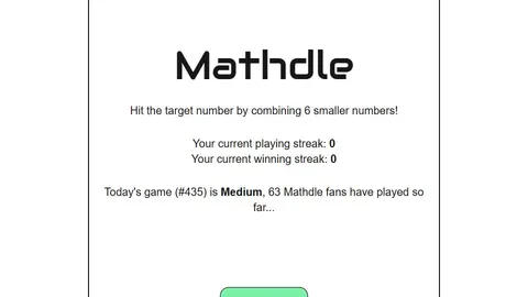 Mathdle official game page captured in a desktop browser