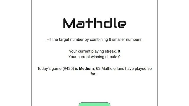 Mathdle official game page captured in a desktop browser