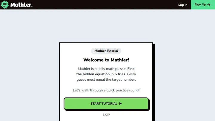 Mathler official game page captured in a desktop browser
