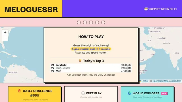 MeloGuessr official game page captured in a desktop browser