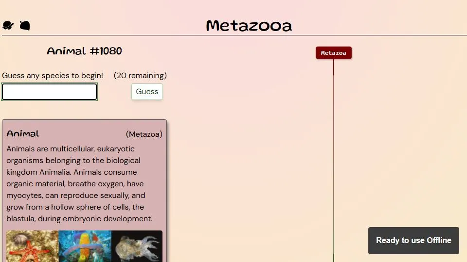 Metazooa official game page captured in a desktop browser
