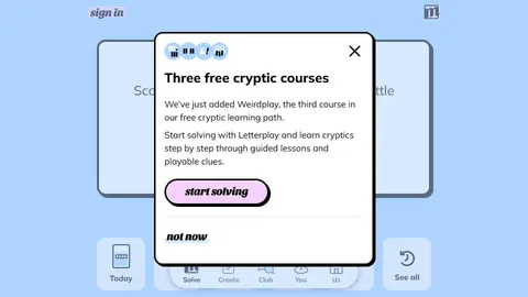 Minute Cryptic official game page captured in a desktop browser