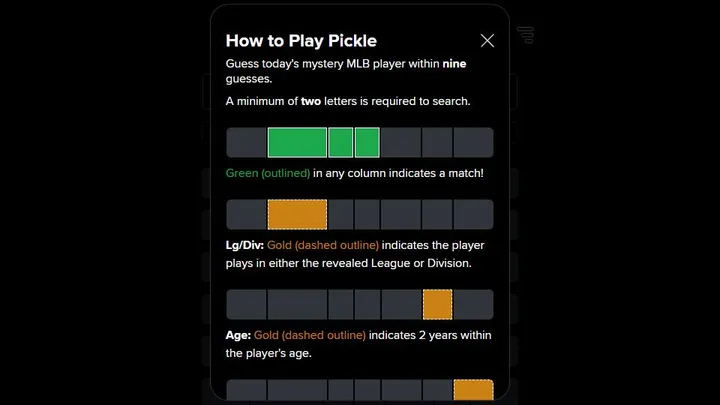 MLB Pickle official game page captured in a desktop browser