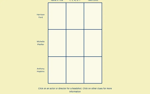 'Movie Grid' game in progress