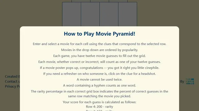 Movie Pyramid official game page captured in a desktop browser