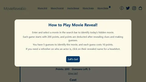 Movie Reveal official game page captured in a desktop browser