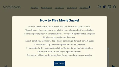 Movie Snake official game page captured in a desktop browser