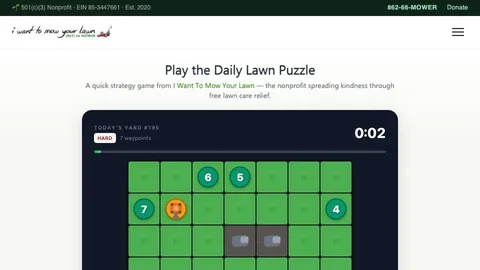 MOW daily lawn puzzle with a yard grid, numbered waypoints, and a mower route