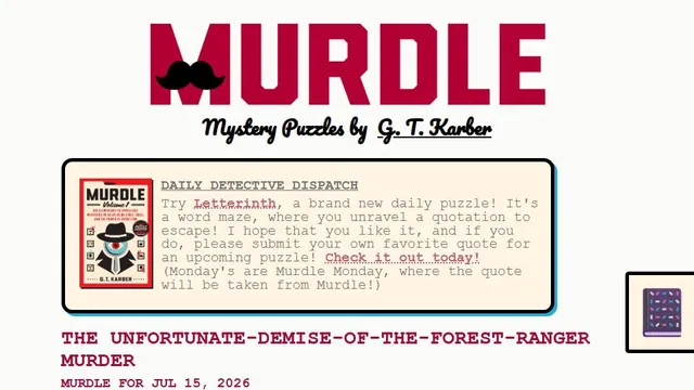 Murdle official game page captured in a desktop browser