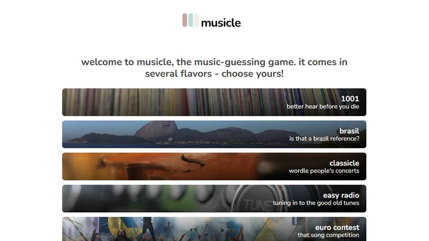 Musicle official game page captured in a desktop browser