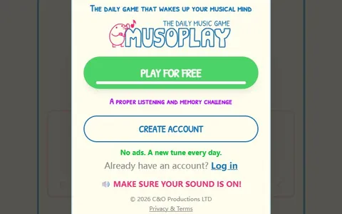 Musoplay official game page captured in a desktop browser
