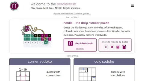 Nerdle official game page captured in a desktop browser