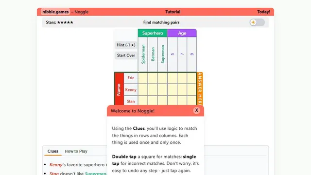 Noggle official game page captured in a desktop browser