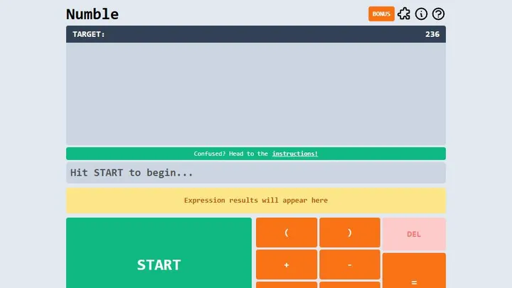 Numble official game page captured in a desktop browser