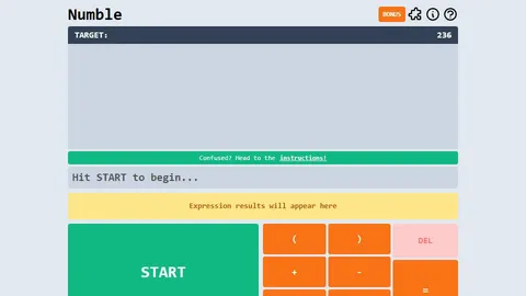 Numble official game page captured in a desktop browser