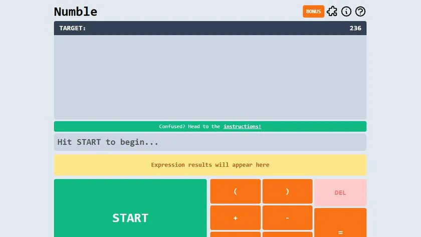 Numble official game page captured in a desktop browser