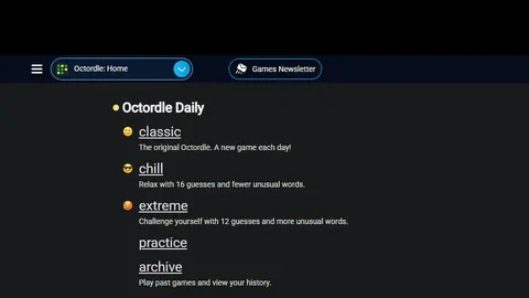 Octordle official game page captured in a desktop browser