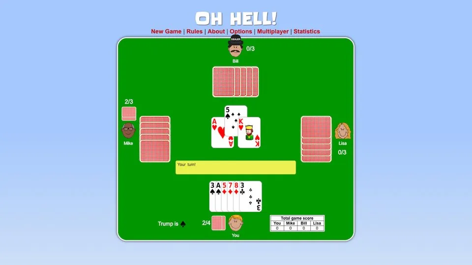 Oh Hell official game page captured in a desktop browser