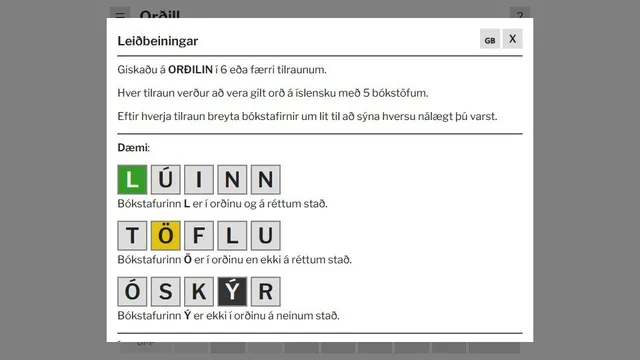 'Orðill' game in progress