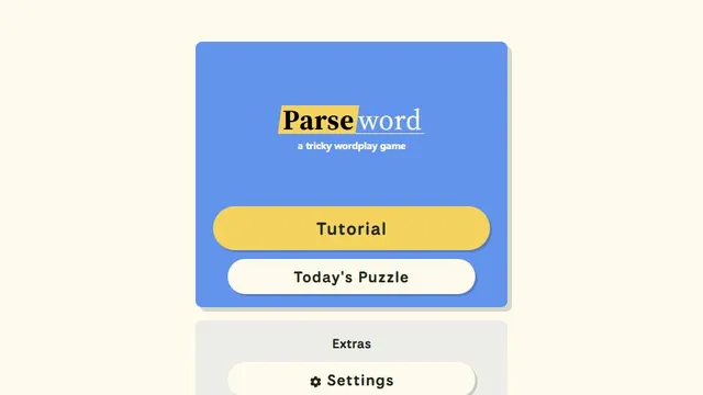 ParseWord official game page captured in a desktop browser