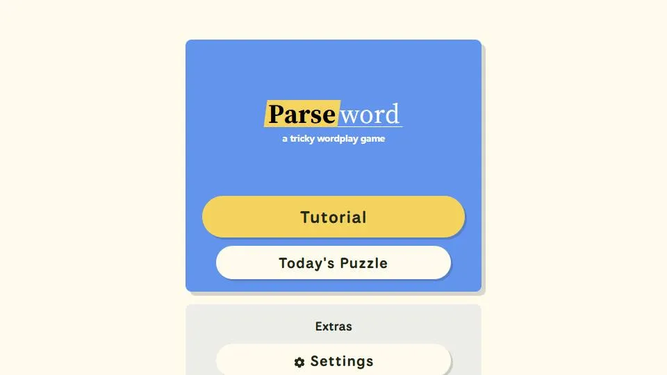 ParseWord official game page captured in a desktop browser