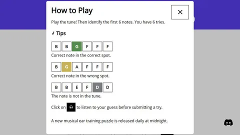 Perfect Pitch Puzzle official game page captured in a desktop browser
