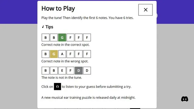 Perfect Pitch Puzzle official game page captured in a desktop browser