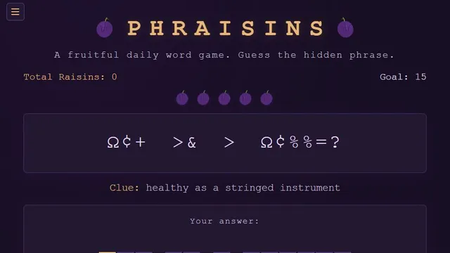 Phraisins official game page captured in a desktop browser