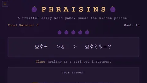 Phraisins official game page captured in a desktop browser