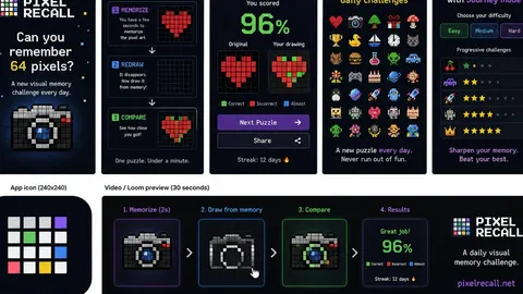 PixelRecall official game page captured in a desktop browser