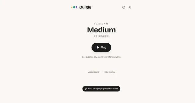 Quigly daily puzzle start screen showing puzzle 25 at medium difficulty