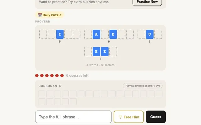 'Quipzle' game in progress